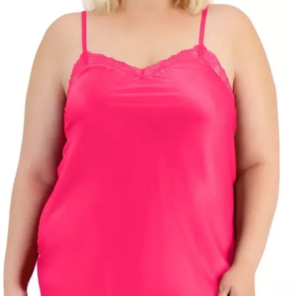 Plus Size Lace-Trim Satin Chemise 2X - Picture 2 of 7